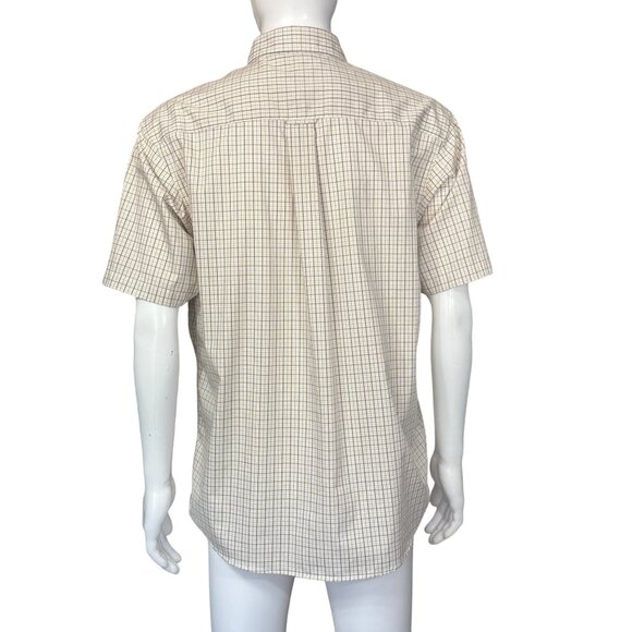 RedHead Mens Short Sleeve Button-Down Plaid Shirt Beige/Brown Cotton Size L - Picture 2 of 5